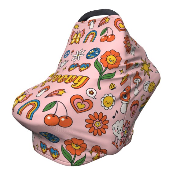 Fotbe Retro 70s Hippie Pattern Car Seat Covers for Babies, Nursing Breastfeeding Cover Infant Carseat Canopy, Soft Stretchy Carrier Cover