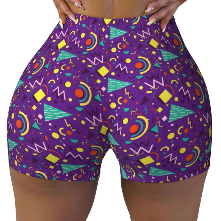 Fotbe Retro 80s Style Seamless Shorts Womens Workout Shorts High Waist Stretch Booty Short for Gym Yoga Running Biking X Large