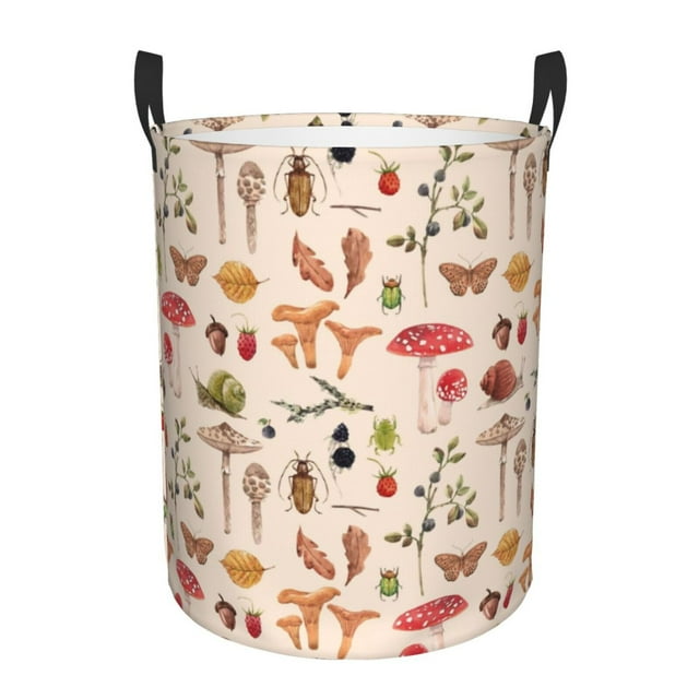 Fotbe Retro Autum Mushrooms Laundry Basket with Handles, Waterproof Large Laundry Hamper, Wash Bag for Corner Dorm, Rolling Laundry Basket with Handles-Small