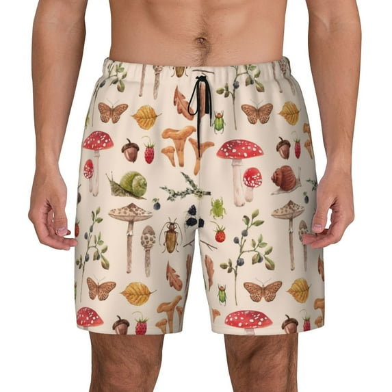 Fotbe Retro Autum Mushrooms Men’s Swim Trunks Quick Dry Swim Shorts Board Shorts with Mesh Lining-X-Large