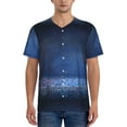 thumbnail image 1 of Fotbe Retro Blue Glitter Baseball Jersey Shirt for Men and Women, Casual Short Sleeves Button Down T-Shirt-Small, 1 of 9
