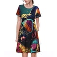 thumbnail image 1 of Fotbe Retro Bulldog Sunglasses Pattern Dress Casual Womens Fashion Short Sleeve Maxi Dress T Shirt Dress Striped Long Color Block Maxi Dress, 1 of 6