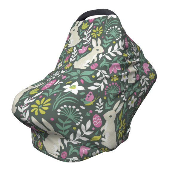 Fotbe Retro Bunny Floral Pattern Car Seat Covers for Babies, Nursing Breastfeeding Cover Infant Carseat Canopy, Soft Stretchy Carrier Cover