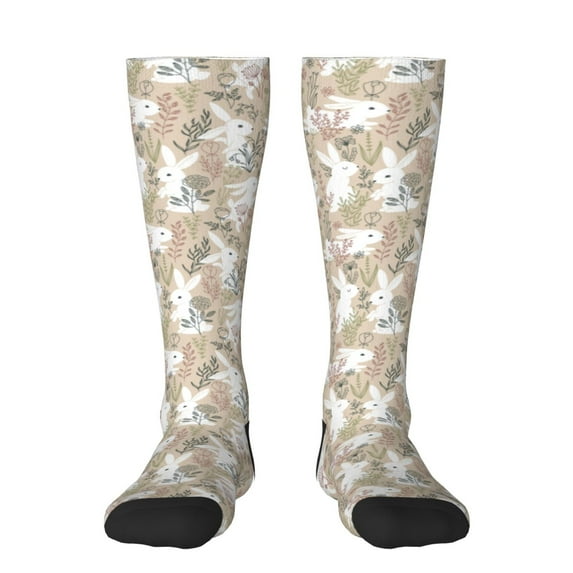 Fotbe Retro Bunny Flower print Women's Men's Novelty Crew Socks Cotton Socks Knee High Socks for Walking,Running,Nurses,Pregnancy