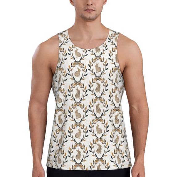 Fotbe Retro Bunny Pattern Men's Quick Dry Workout Tank Top Gym Muscle Tee Fitness Bodybuilding Sleeveless T Shirt Breathable Workout Shirt-XX-Large