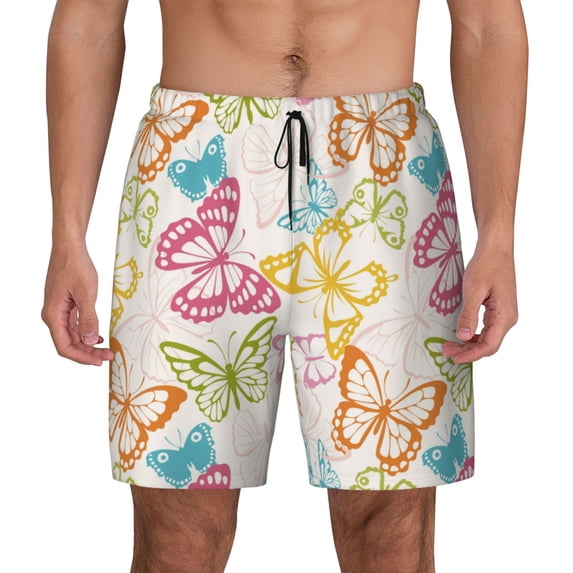 Fotbe Retro Colorful Butterfly Men’s Swim Trunks Quick Dry Swim Shorts Board Shorts with Mesh Lining-X-Large