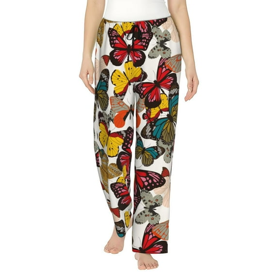 Fotbe Retro Floral Butterfly Women's Pajama Pants,Sleepwear Pants,Pj Bottoms Drawstring And Pockets-X-Large