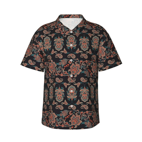 Fotbe Retro Floral Hawaiian Shirt for Men Unisex Summer Beach Casual Short Sleeve Cotton Linen Button Down Shirts-3X-Large