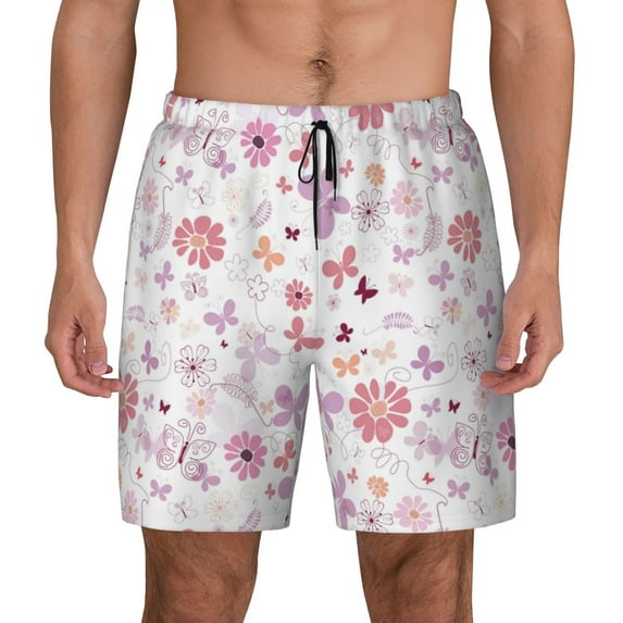 Fotbe Retro Floral Men’s Swim Trunks Quick Dry Swim Shorts Board Shorts with Mesh Lining-Small
