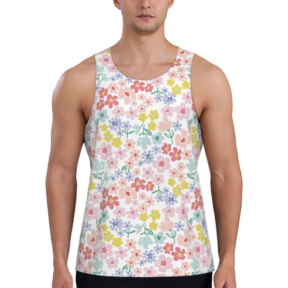 Fotbe Retro Floral Pattern Men's Quick Dry Workout Tank Top Gym Muscle Tee Fitness Bodybuilding Sleeveless T Shirt Breathable Workout Shirt-3X-Large