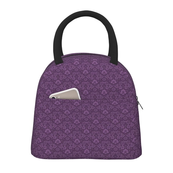 Fotbe Retro Florals Purple Pattern Lunch Bag, Insulated Lunch Box, Small Leakproof Cooler Food Lunch Containers Reusable High Capacity Lunch Tote Bags for Work, Travel, Outdoor
