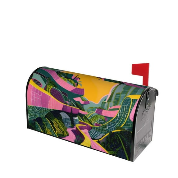 Fotbe Retro Futuristic Landscape Mailbox Covers Post Letter Box Cover Garden Decor Standard Size-21x18 in
