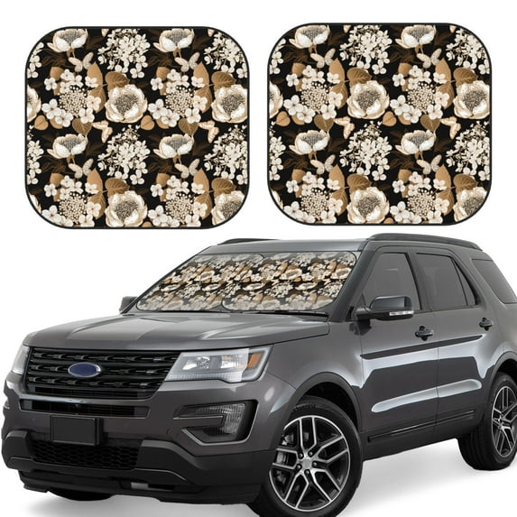 Fotbe Retro Hydrangeas 2-Piece Car Windshield Sun Shade | Sun Blocker for Car Windshield | Foldable Automotive Interior Accessories for Sun Protection-Small