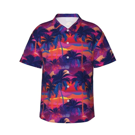 Fotbe Retro Palms Hawaiian Shirt for Men Unisex Summer Beach Casual Short Sleeve Cotton Linen Button Down Shirts-3X-Large