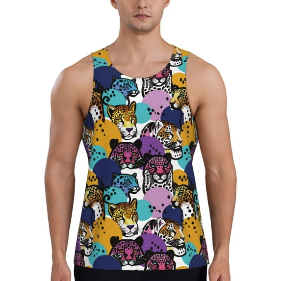 Fotbe Retro Panther Pattern Men's Quick Dry Workout Tank Top Gym Muscle Tee Fitness Bodybuilding Sleeveless T Shirt Breathable Workout Shirt-Medium