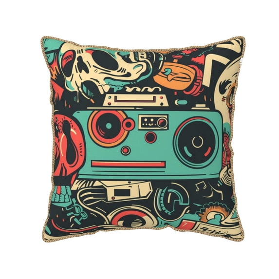 Fotbe Retro Pop Art Collage Pattern Velvet Decorative Throw Pillow Covers with Elegant Piping, Soft Plush Cushion Cover for Sofa, Bed, Car, Office-20"x20"