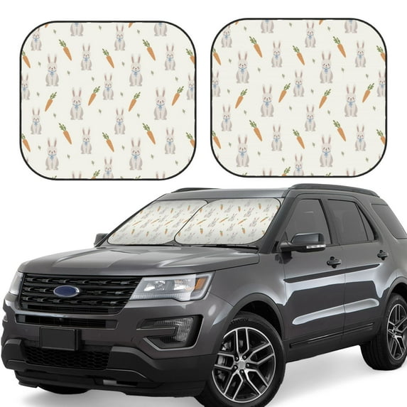 Fotbe Retro Rabbit 2-Piece Car Windshield Sun Shade | Sun Blocker for Car Windshield | Foldable Automotive Interior Accessories for Sun Protection-Large