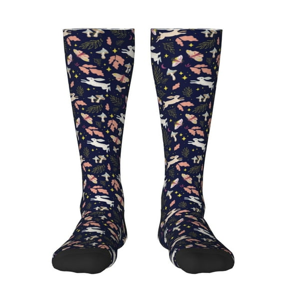 Fotbe Retro Rabbit Flower print Women's Men's Novelty Crew Socks Cotton Socks Knee High Socks for Walking,Running,Nurses,Pregnancy