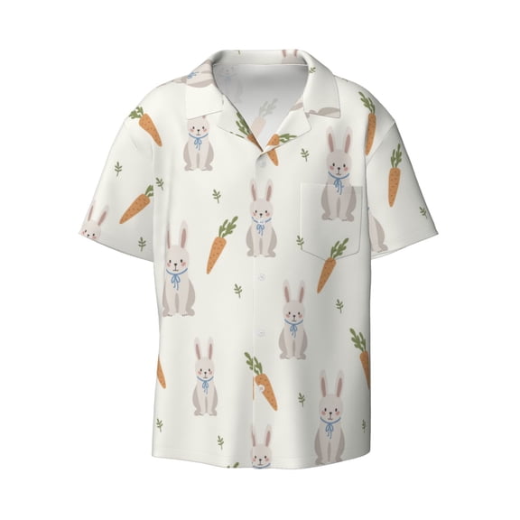 Fotbe Retro Rabbit print Short Sleeve Button Down Shirts for Men Casual Summer Beach Wrinkle Free Shirt-X-Large