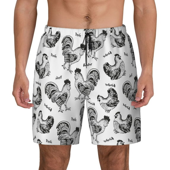 Fotbe Retro Rooster Men’s Swim Trunks Quick Dry Swim Shorts Board Shorts with Mesh Lining-Large