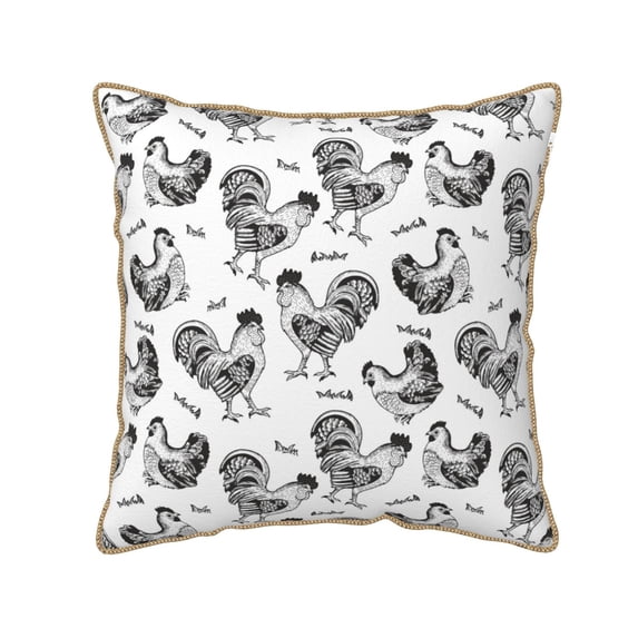 Fotbe Retro Rooster Pattern Velvet Decorative Throw Pillow Covers with Elegant Piping, Soft Plush Cushion Cover for Sofa, Bed, Car, Office-20"x20"