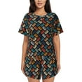 thumbnail image 1 of Fotbe Retro Tape Print Pajama Set for Women 2 Piece Loungewear Short Sleeve Tops and Shorts Set Soft Sleepwear-Small, 1 of 7