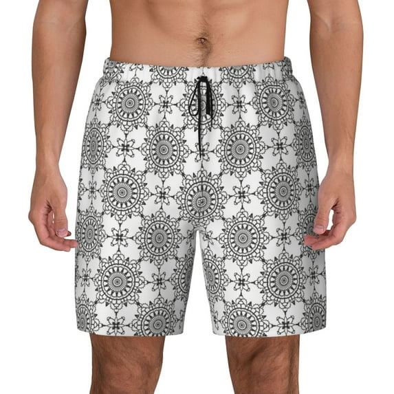 Fotbe Retro sketch flower lines Men’s Swim Trunks Quick Dry Swim Shorts Board Shorts with Mesh Lining-X-Large
