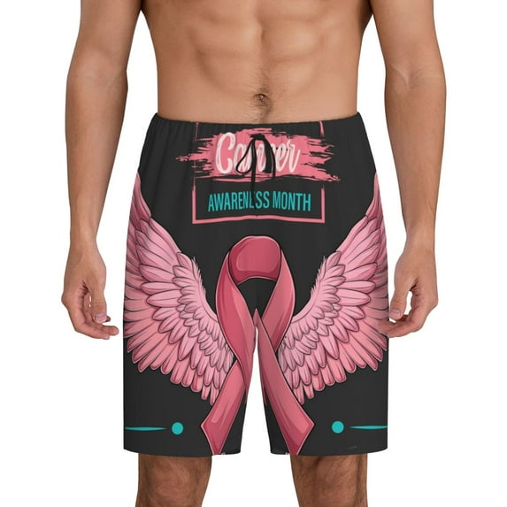 Fotbe Ribbon With Angel Wings Pajama Shorts for Men, Men's Pajama Bottoms, Sleepwear,Short Pajama Pants-X-Large