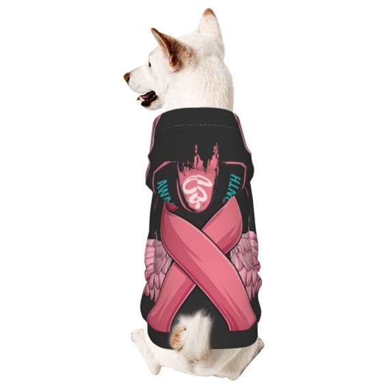 Fotbe Ribbon With Angel Wings Print Small Dog Sweater Hoodies Pet Grey Hooded Soft Fleece Sweatshirts with Pocket Fall Winter Puppy Cat Sweaters Warm Clothes-Small