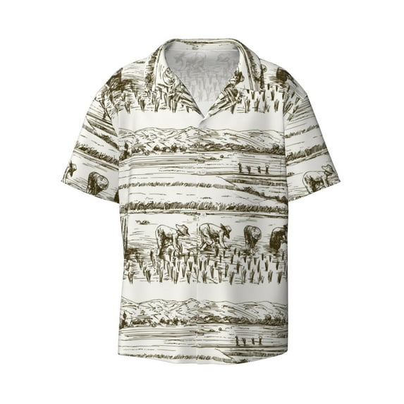 Fotbe Rice Harvest print Short Sleeve Button Down Shirts for Men Casual Summer Beach Wrinkle Free Shirt-XX-Large