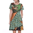 thumbnail image 1 of Fotbe Rich Fish Pattern Dress Casual Womens Fashion Short Sleeve Maxi Dress T Shirt Dress Striped Long Color Block Maxi Dress, 1 of 6