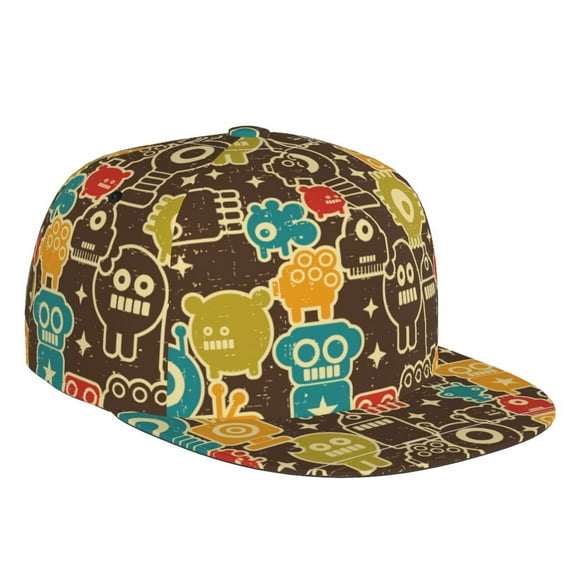 Fotbe Robot and Monsters Flat Bill Visor Cap Classic Snapback Hat Polyester Foam Trucker Hat Trucker Cap Adjustable Baseball Cap
