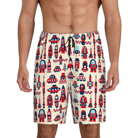 Fotbe Rocket Pattern Pajama Shorts for Men, Men's Pajama Bottoms, Sleepwear,Short Pajama Pants-X-Large