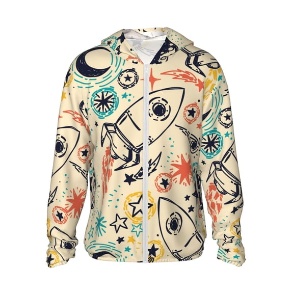 Fotbe Rockets Men's Women's UPF 50+ Sun Protection Jacket Hooded Cooling Shirt with Pockets Hiking Outdoor Performance-Small