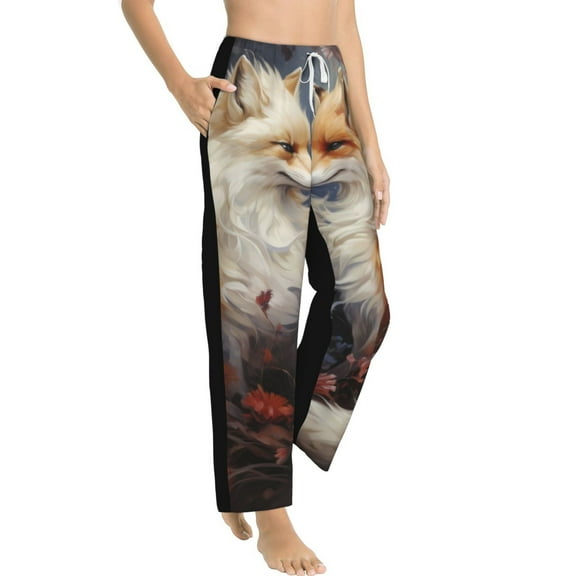 Fotbe Romantic Flower Fox Couple Women's Pajama Pants,Sleepwear Pants,Pj Bottoms Drawstring And Pockets-Small