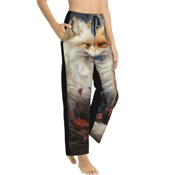 Fotbe Romantic Flower Fox Couple Women's Pajama Pants,Sleepwear Pants,Pj Bottoms Drawstring And Pockets-Small