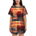 thumbnail image 1 of Fotbe Romantic Roses Sunset Ocean Print Pajama Set for Women 2 Piece Loungewear Short Sleeve Tops and Shorts Set Soft Sleepwear-X-Large, 1 of 7