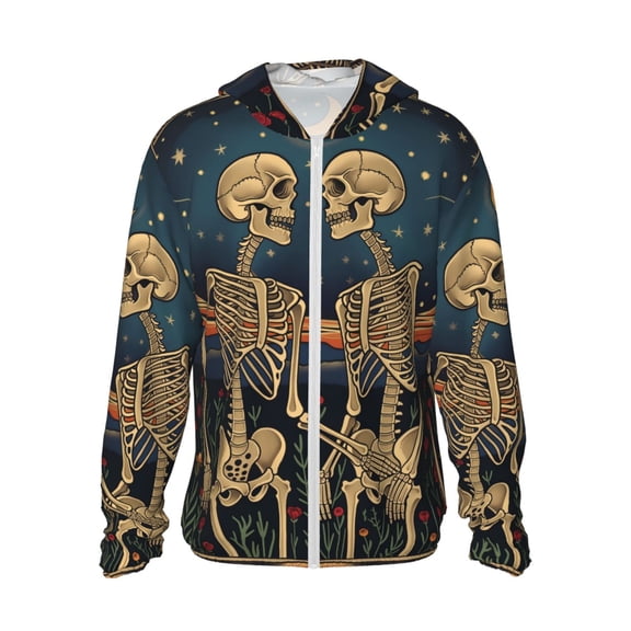 Fotbe Romantic Skeletons Under Moon Men's Women's UPF 50  Sun Protection Jacket Hooded Cooling Shirt with Pockets Hiking Outdoor Performance-Large