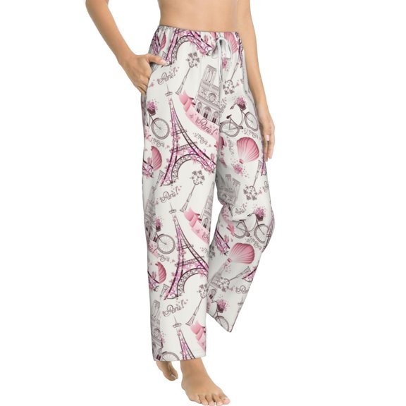 Fotbe Romantic Travel In Paris Women's Pajama Pants,Sleepwear Pants,Pj Bottoms Drawstring And Pockets-Small