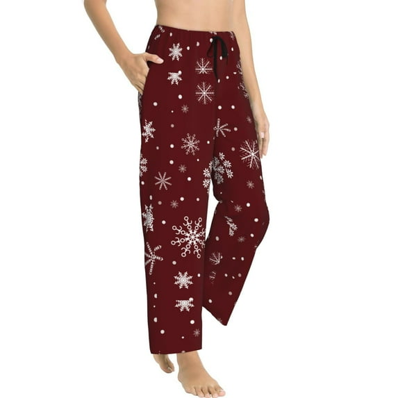 Fotbe Romantic white snowflakes Women's Pajama Pants,Sleepwear Pants,Pj Bottoms Drawstring And Pockets-X-Large