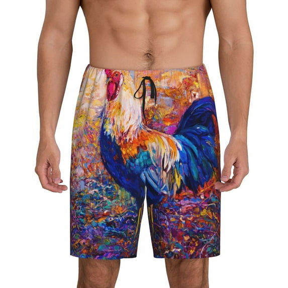 Fotbe Rooster Oil Painting Pajama Shorts for Men, Men's Pajama Bottoms, Sleepwear,Short Pajama Pants-Medium