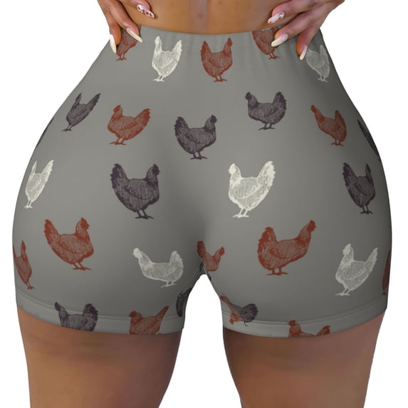 Fotbe Rooster Seamless Shorts, Womens Workout Shorts High Waist Stretch Booty Short for Gym/Yoga/Running/Biking-XX-Large
