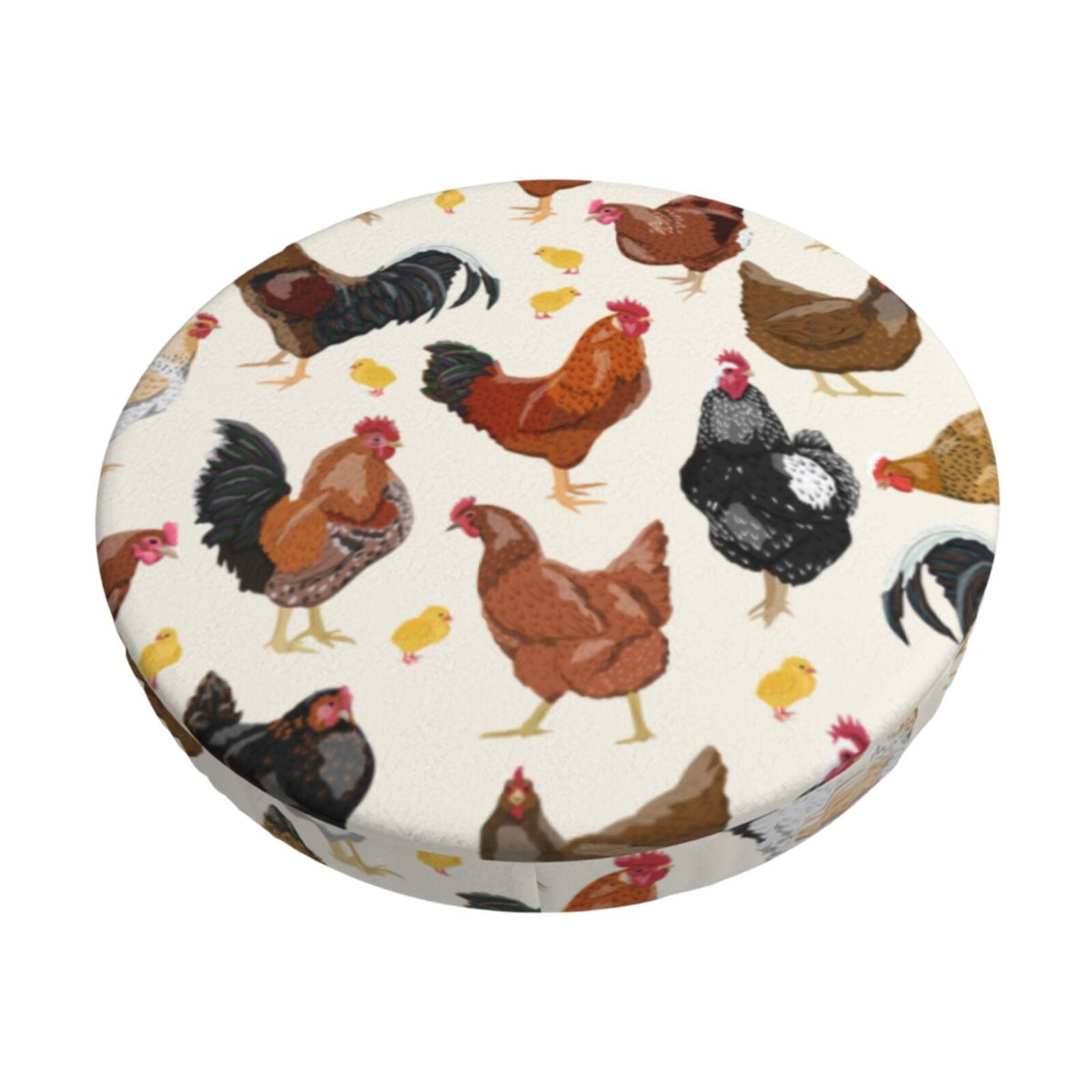 Fotbe Roosters And Chickens Velvet Round Bar Stool Covers,Washable Bar