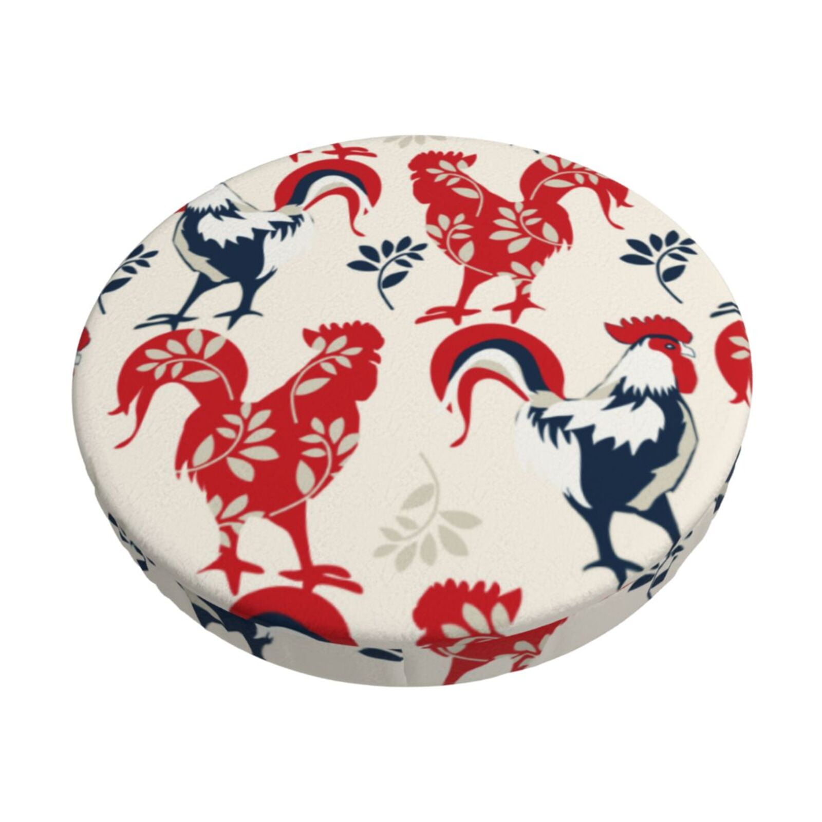 Fotbe Roosters Velvet Round Bar Stool Covers,Washable Bar Chair Seat