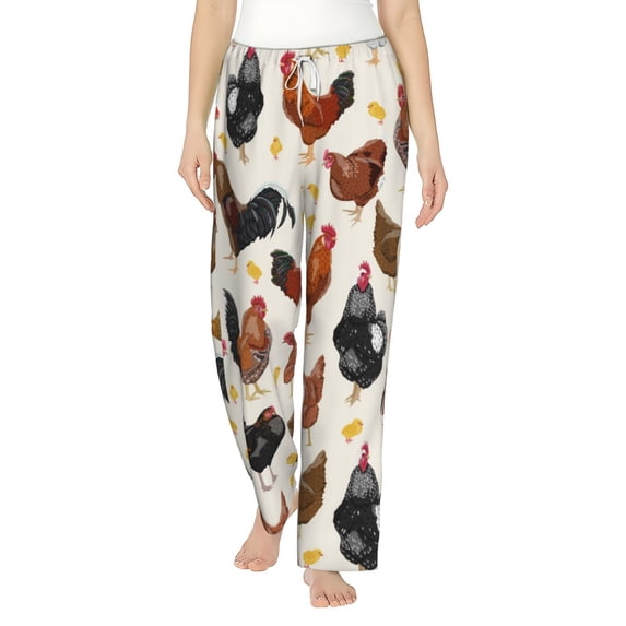 Fotbe Roosters and Chickens Women's Pajama Pants,Sleepwear Pants,Pj Bottoms Drawstring And Pockets-Small