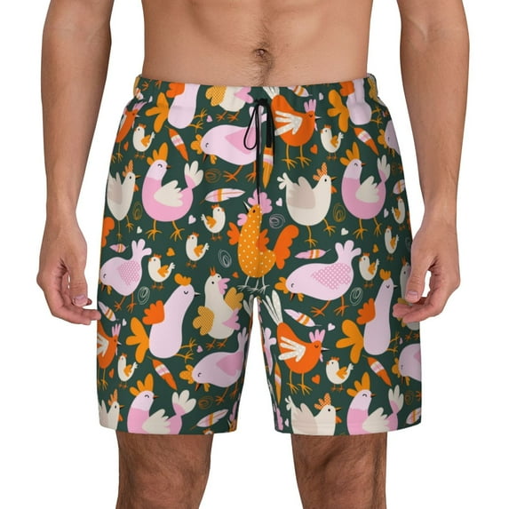Fotbe Roosters and Chicks Men’s Swim Trunks Quick Dry Swim Shorts Board Shorts with Mesh Lining-XX-Large