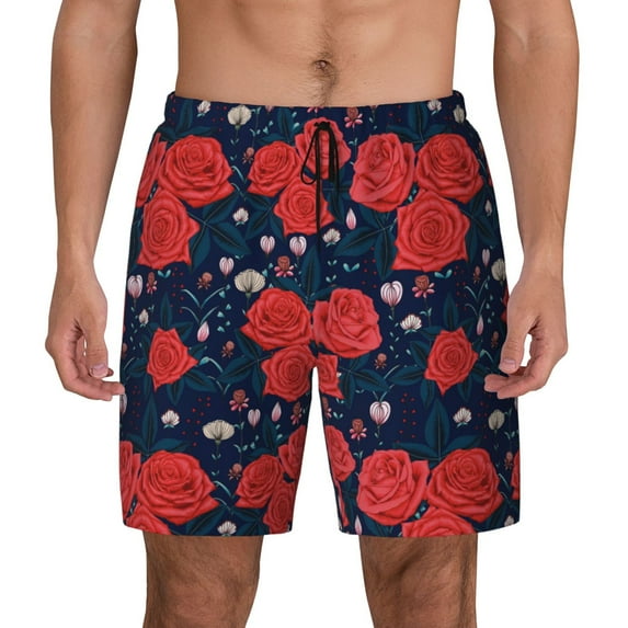 Fotbe Rose Flower Men’s Swim Trunks Quick Dry Swim Shorts Board Shorts with Mesh Lining-Medium
