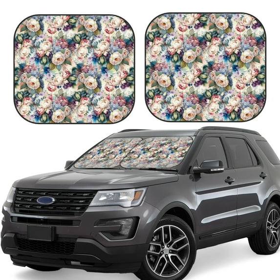 Fotbe Rose Flowers 2-Piece Car Windshield Sun Shade | Sun Blocker for Car Windshield | Foldable Automotive Interior Accessories for Sun Protection-Large