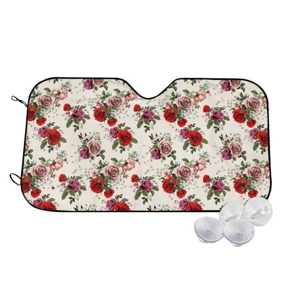 Fotbe Rose Flowers Car Windshield Sunshade | Sun Visor Protector Front Window Shade, Keeps Out UV Rays, Keeps Your Vehicle Cool-Small