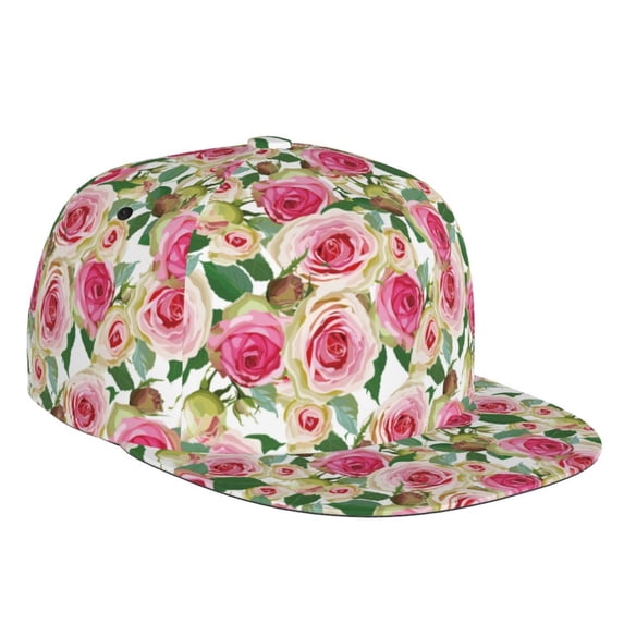 Fotbe Rose Flowers Flat Bill Visor Cap Classic Snapback Hat Polyester Foam Trucker Hat Trucker Cap Adjustable Baseball Cap